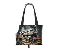 Steam Locomotive Train Print Pet Tote Bag,Portable Small Dogs Pet Tote Bag For Subway, Walking, Hiking