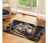 Steam Locomotive Train print PU Leather Feeding Mat for Dogs Cats Pet Food Mat Absorbent Non-Slip Rubber Bottom