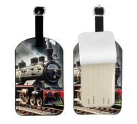 Steam Locomotive Train Print Pu Leather Luggage Tags for Suitcases Cruise Ships,Travel Suitcase Label with Privacy Cover Id Label
