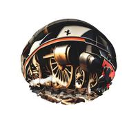 Steam Locomotive Train Print Shower Cap Reusable Bath Cap Double Layer Bath Hair Caps, Keeps Hair Dry, Fits All Head