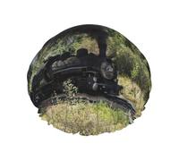 Steam Locomotive Train Print Shower Essentials Bonnet For Women, Large Washable Elastic Band Bath Hair Wrap Shower Cap