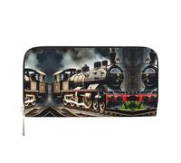 Steam Locomotive Train Print Spacious Trendy Leather Hand Wallet Women Wallet Clutch for Casual and Travel Use, Black, One Size, Art