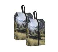 Steam Locomotive Train Print Waterproof Shoe Bag Travel Bag with Carry Strap Storage Bag Versatile Cosmetic Bag-2pcs
