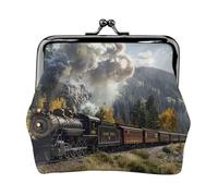 Steam Locomotive Train Printed Coin Purse for Women Cute PU Leather Coin Wallet Mini Coin Purse Pouch with Kiss-Lock