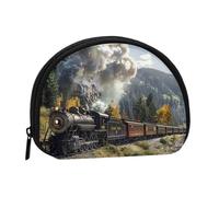 Steam Locomotive Train Printed Coin Purse for Women Cute Small Change Wallet Mini Coin Purses Pouch with Zipper
