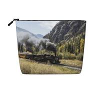 Steam Locomotive Train Printed Cute, Cosmetic Bag Imitation Linen Makeup Bag Portable Travel Toiletry Bag