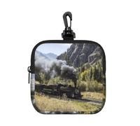 Steam Locomotive Train Printed Cute, Square Zipper Storage Bag, Neoprene Coin Purse, Small Wallets, Change Pouch, Change Purse