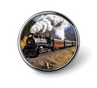 Steam Locomotive Train Round Lapel Pins Backpack Pin Cute Brooch Decoration Brooches for Women Men Fashion Button Badges for Hat Backpacks Purses Jackets Shirt Suit