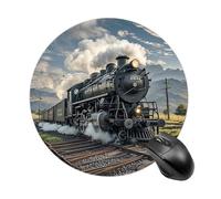 Steam Locomotive Train Round Mouse Pad 7.8 Inch, Portable Gaming Mouse Mat with Non-Slip Rubber Base & Smooth Surface, Waterproof Mousepad for PC, Laptop, Computer, Office, Home