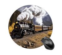Steam Locomotive Train Round Mouse Pad 7.8 Inch, Portable Gaming Mouse Mat with Non-Slip Rubber Base & Smooth Surface, Waterproof Mousepad for PC, Laptop, Computer, Office, Home