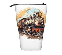 Steam Locomotive Transport Standing Pencil Case Train Pen Pouch Holder Telescopic Pencil Bag Pop Up Cosmetics Bag Stationery Organizer for School Office Travel