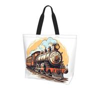 Steam Locomotive Transport Tote Bag Women's Shoulder Handbags Train Shopping Bags Water-Resistant Large Handbag with Inner Pocket for Work Travel School