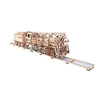Steam Locomotive with Tender Mechanical Construction Kit by Ugears - Self-Propelled Modular Mechanical Model - 3D Wooden Puzzle for Self-Assembly Without Glue - Brainteaser for Kids, Teens and Adults