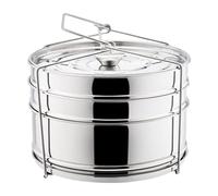 Steam Pot with Lid, Stainless Steel Steam Basket Large Capacity Stackable Round Food Pan for Vegetable, Soups, Sauce, Seafood, Stews and Pasta, 3 Tier Steamers