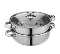 Steam Pots for Cooking 11" 2 Layer Stainless Steel Steaming Pot with Visible Glass Lid and Dual Handle Steam Basket for Stews Pasta Dumpling Stock Sauce Food Kitchen