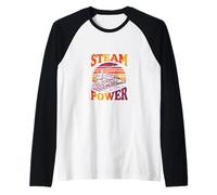 Steam Power Shirt - Retro Steam Train Locomotive Vintage Design Raglan Baseball Tee
