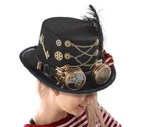 Steam Punk Hat | Halloween Top Hat Vintage Glasses - Felt Costume Outfit for Men Women Adults, Versatile Headwear Accessory