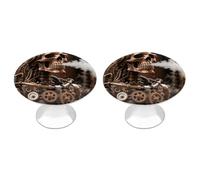 Steam - Punk Metal Skull Cabinet Knobs, 2-Pack Silver Stainless Steel Drawer Pulls with Screws, Elegant Hardware for Dressers, Kitchen,Cabinets & Desks
