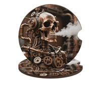 Steam - Punk Metal Skull Car Cup Holder Coasters 2-Pack Absorbent Wood & Cork Coasters for Car Cup Holders, Festive Car Accessories for Women & Men