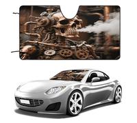 Steam - Punk Metal Skull Car Windshield Sun Shade - Reflector Sunshade Offers Ultimate Protection for Car Interior, Cool Reflective Sun Blocker Fits Small Sedans, Mini SUVs 55"x30"