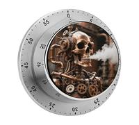 Steam - Punk Metal Skull Kitchen Timer 60 Minute Visual Wind Up Timers Indoor Mechanical Timers with Magnetic Base Stainless Steel Timer for Home Cooking Time Management Tool