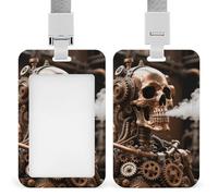 Steam - Punk Metal Skull Retractable ID Badge Holder with Lanyard - Vertical Badge Reel,Keychain Clip,Name Tag Id Card Holder Protector for Nurse Officer Teacher Security Staff Women Men