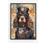 Steam punk steampunk cocker spaniel dog Print Picture Poster hipster dapper vinatge style A4 UNFRAMED wall art Home decor Decorating gift