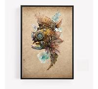 Steam punk steampunk goldfish Print Picture Poster hipster dapper vinatge style A4 UNFRAMED wall art Home decor Decorating gift