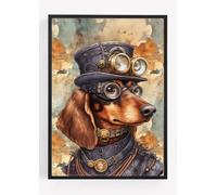 Steam punk steampunk sausage dachshund 2 dog Print Picture Poster hipster dapper vinatge style A4 UNFRAMED wall art Home decor Decorating gift