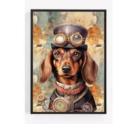 Steam punk steampunk sausage dachshund dog Print Picture Poster hipster dapper vinatge style A4 UNFRAMED wall art Home decor Decorating gift