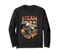 Steam Runs in My Veins Vintage Train Lover Long Sleeve T-Shirt