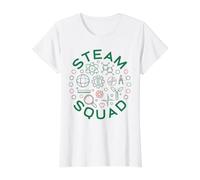 STEAM Squad Science Tech Engineering Art & Math Lover Round Value Graphic T-Shirt, Women, White, XS