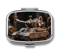 Steam Tank Model pilldispenser with Mirror 2 Compartments Waterproof PillCase for Purse Pocket Non-Slip Grip Travel Medicine Organizer Container Box for Vitamin Fish Oil Supplement