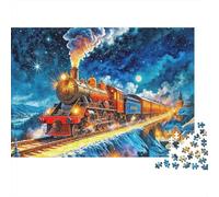 Steam Train 1000 Piece Difficult Puzzle for Adults Golden Steam Train on Mountain Bridge at Night Premium Thick Sturdy Vibrant Challenging Stress Relief 52x38cm/1000pcs