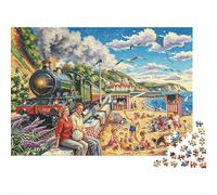 Steam Train 1000 Piece Jigsaw Puzzle Recyclable Paper Happy Beach Senior Puzzles Party Game Props Great Gift Idea for Women And Men Both 52x38cm/1000pcs