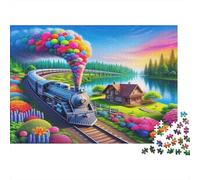 Steam Train 1000 Piece Jigsaw Puzzle Recycled Paper Rainbow Smoke Adult Jigsaws Impossible Hard Difficult Challenging Relieve Senile Dementia Fun 70x50cm/1000pcs