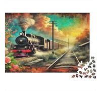 Steam Train 1000 Piece Jigsaw Puzzles for Families | Sustainable Steam Train Tracks Fun Home Activity & Gift 38x26cm/1000pcs