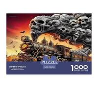Steam Train 1000 Piece Recycled Paper Puzzle Game - Ghost Train Skull Smoke Eerie Dramatic The Whole Family Activity for Home Wall Decoration70x50cm/1000pcs