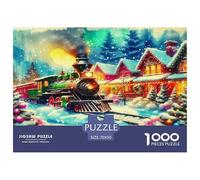 Steam Train 1000 Pieces Challenging Game Toys Gift -Christmas Train Village Festive Lights Vibrant Puzzle for Adults Wall Decoration Educational Game70x50cm/1000pcs