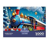 Steam Train 1000 Pieces Recycled Cardboard Jigsaw Puzzle for Adults Festive Train in Snow Challenging & Brainteasing Classic Educational Games Girls' Gathering Stress Relief Tool for Adults 52x38cm/10