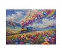 Steam Train 300 Pieces Set Classic Jigsaw Puzzle Couple Puzzle Partners Mind Relaxation Wall Decor Easter New Year Premium Cardboard 300 PCS