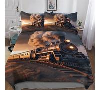Steam Train 3D Duvet Cover Set Easy Care Quilt Covers With Pillowcases Poly Cotton Soft Bedding Sets 2PCs Set, for Kids Youth Adult Bed Linen Comforter Cover Single (135x200cm)
