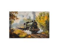 Steam Train 3D Wall Art Canvas Railway Locomotive Poster Painting Prints Wall Picture for Home Living Room Bedroom Decor Artwork Easy to Hang 08x12inch(20x30cm)