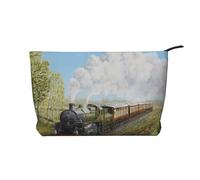 Steam Train and Railway, Cosmetic Bag Corduroy Makeup Bag Portable Travel Toiletry Bag