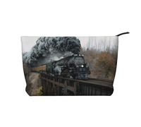 Steam Train and Railway, Cosmetic Bag Corduroy Makeup Bag Portable Travel Toiletry Bag
