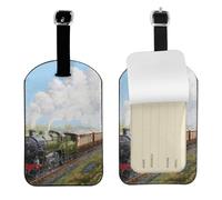Steam Train and Railway,Luggage Tags Pu Leather Name Tag Travel Suitcase Identifier ID Tags Durable Baggage Label 2 pcs