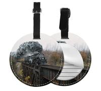 Steam Train and Railway,Luggage Tags Pu Leather Name Tag Travel Suitcase Identifier ID Tags Durable Baggage Label 2 pcs