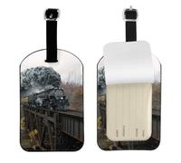 Steam Train and Railway,Luggage Tags Pu Leather Name Tag Travel Suitcase Identifier ID Tags Durable Baggage Label 2 pcs