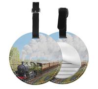 Steam Train and Railway,Luggage Tags Pu Leather Name Tag Travel Suitcase Identifier ID Tags Durable Baggage Label 2 pcs