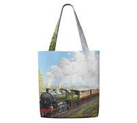 Steam Train And Railway,Reusable Grocery Bags Shopping Tote Bags Large Capacity Canvas Shoulder bag